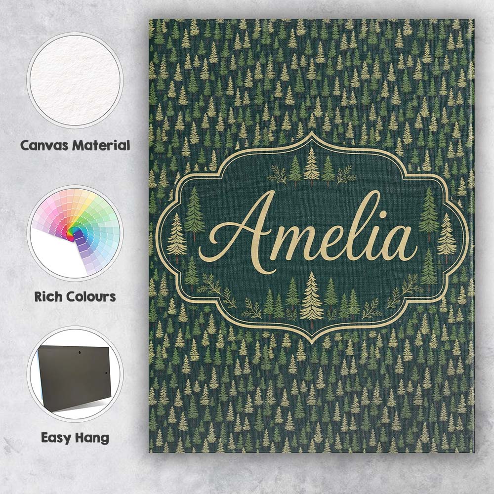 Personalised Name Small Pine Tree Forest Custom  Unique Gift Idea Elegant Feature Canvas Wall Art Print Decor Picture Ready to Hang