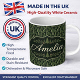 Personalized Custom Name Realistic Evergreen Forest Trees Seamless Pattern Deep Nature 11oz Ceramic Coffee Tea Mug White Large Handle