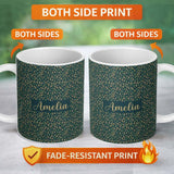 Personalized Custom Name Mini Pine Trees Dense Scatter Seamless Pattern Dark Forest Texture 11oz Ceramic Coffee Tea Mug White Large Handle