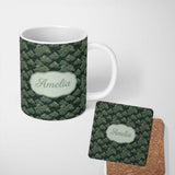 Personalized Custom Name Stylized Pine Tree Forest Seamless Pattern Artistic Nature Name Cute 11oz Ceramic Coffee Tea Mug White Large Handle