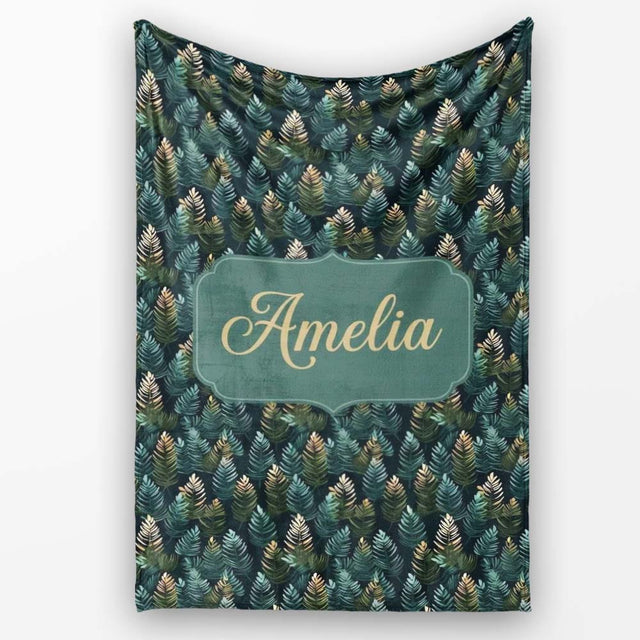 Decorative Pine Leaf Pattern Seamless Botanical Woodland Name Cute  Personalised Custom Name Super Soft Fleece Blanket Bed Sofa Throw