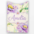 Watercolor Purple Daisy Floral Seamless Pattern on Soft Cream Lovely  Personalised Custom Name Super Soft Fleece Blanket Bed Sofa Throw