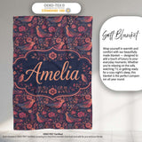 Vintage Floral Birds Seamless Pattern Dark Botanical Garden Name  Personalised Custom Name Super Soft Fleece Blanket Bed Sofa Throw