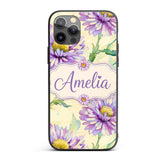 Watercolor Purple Daisy Floral Seamless Pattern Custom Name Protective Phone Case Mobile Cover Durable Everyday Smartphone Shock Resistant