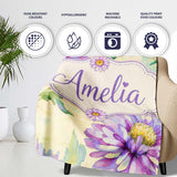 Watercolor Purple Daisy Floral Seamless Pattern on Soft Cream Lovely  Personalised Custom Name Super Soft Fleece Blanket Bed Sofa Throw