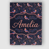 Personalised Name Cute Pink Blue Birds with Custom  Bespoke Interior Contemporary Canvas Wall Art Print Decor Picture Ready to Hang