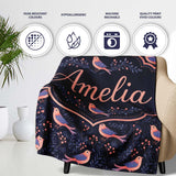 Cute Pink Blue Birds with Leaves Seamless Pattern Night Garden  Personalised Custom Name Super Soft Fleece Blanket Bed Sofa Throw