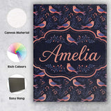 Personalised Name Cute Pink Blue Birds with Custom  Bespoke Interior Contemporary Canvas Wall Art Print Decor Picture Ready to Hang