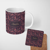 Personalized Custom Name Ornate Folk Art Birds Floral Seamless Pattern Decorative Nature 11oz Ceramic Coffee Tea Mug White Large Handle