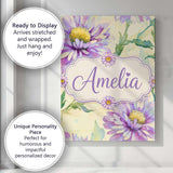 Personalised Name Watercolor Purple Daisy Custom  Unique Gift Idea Elegant Feature Canvas Wall Art Print Decor Picture Ready to Hang