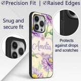 Watercolor Purple Daisy Floral Seamless Pattern Custom Name Protective Phone Case Mobile Cover Durable Everyday Smartphone Shock Resistant