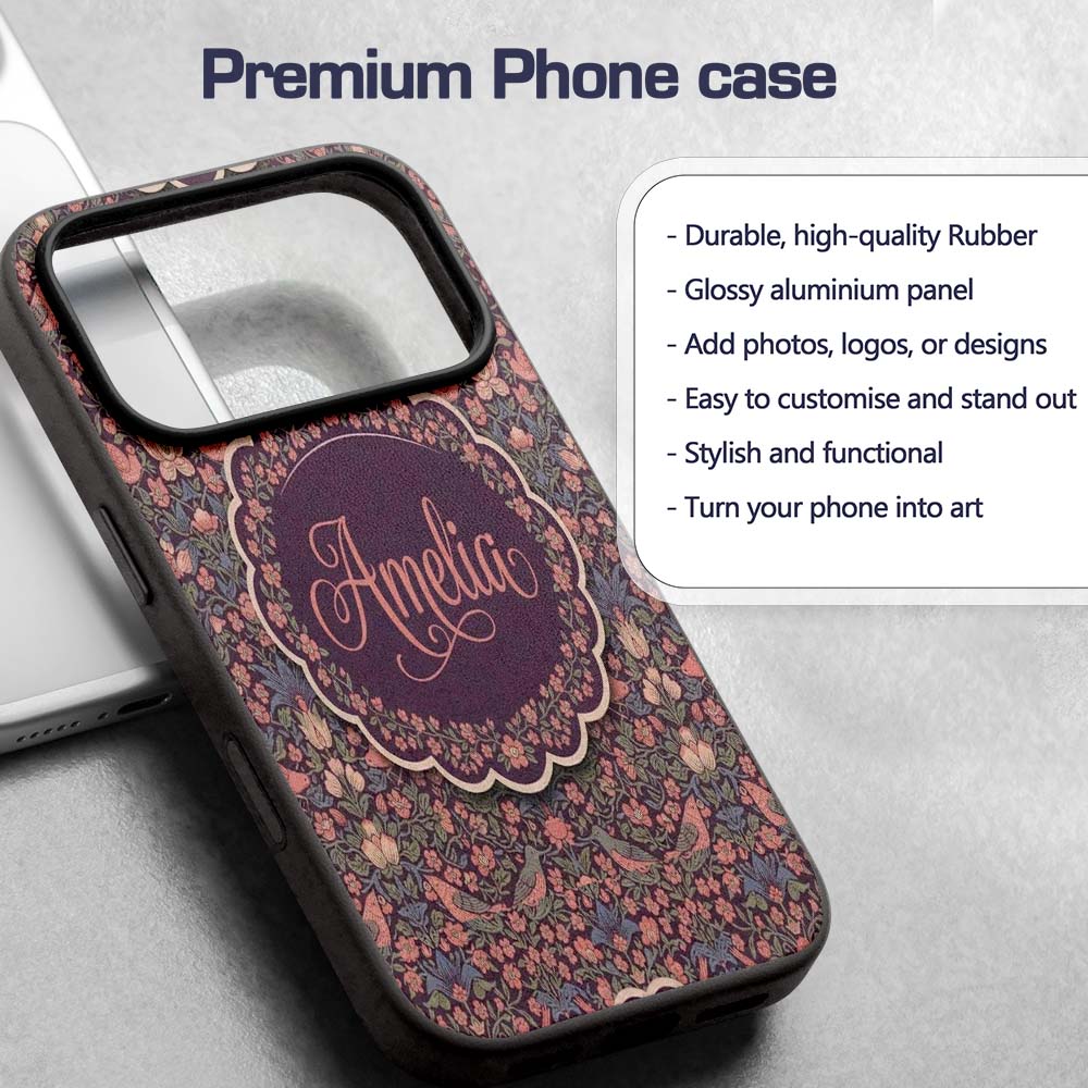 Colorful Birds and Wildflowers Seamless Pattern Custom Name Protective Phone Case Mobile Cover Durable Everyday Smartphone Shock Resistant