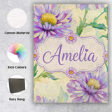 Personalised Name Watercolor Purple Daisy Custom  Unique Gift Idea Elegant Feature Canvas Wall Art Print Decor Picture Ready to Hang