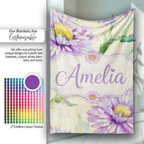 Watercolor Purple Daisy Floral Seamless Pattern on Soft Cream Lovely  Personalised Custom Name Super Soft Fleece Blanket Bed Sofa Throw