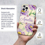 Watercolor Purple Daisy Floral Seamless Pattern Custom Name Protective Phone Case Mobile Cover Durable Everyday Smartphone Shock Resistant