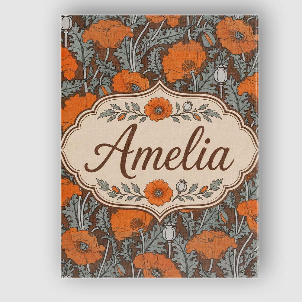 Personalised Name Retro Orange Poppy Custom Premium Decorative Design Modern Room Accent Canvas Wall Art Print Decor Picture Ready to Hang