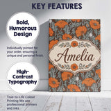Personalised Name Retro Orange Poppy Custom Premium Decorative Design Modern Room Accent Canvas Wall Art Print Decor Picture Ready to Hang