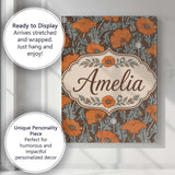 Personalised Name Retro Orange Poppy Custom Premium Decorative Design Modern Room Accent Canvas Wall Art Print Decor Picture Ready to Hang