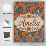 Personalised Name Retro Orange Poppy Custom Premium Decorative Design Modern Room Accent Canvas Wall Art Print Decor Picture Ready to Hang