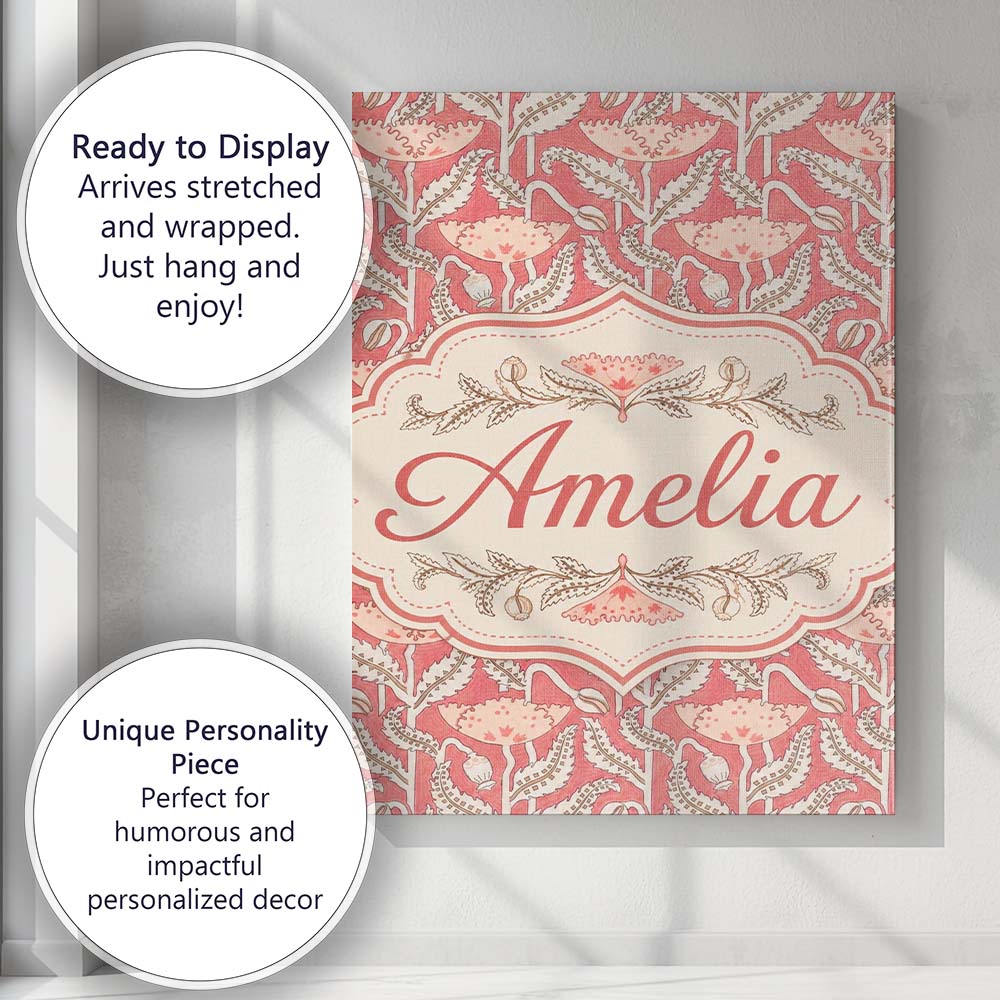 Personalised Name Nouveau Floral Custom Bespoke  Unique Gift Idea Elegant Feature Canvas Wall Art Print Decor Picture Ready to Hang