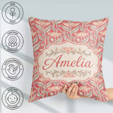 Custom Name Art Nouveau Floral Pattern with Stylized Leaves Name Square Filled Cushion Throw Pillow Sofa Bed Home Decor Zip Washable UK Made
