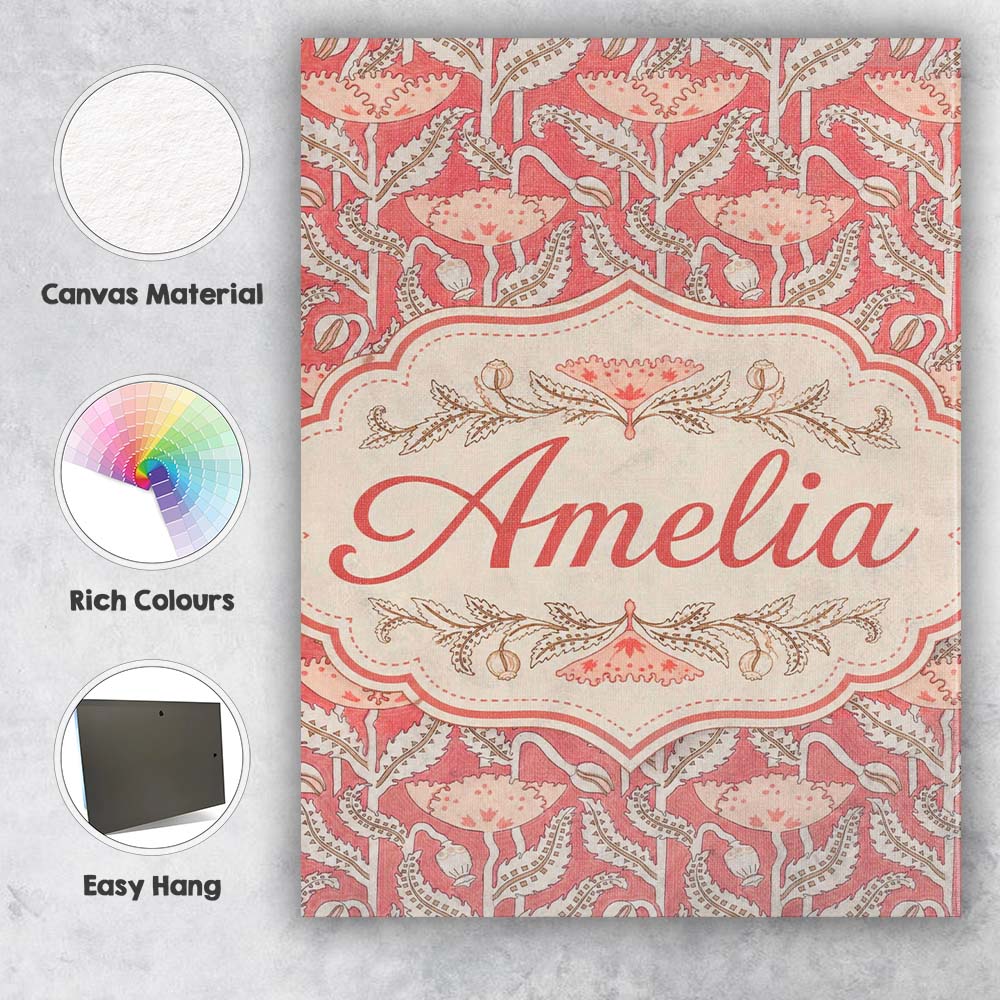 Personalised Name Nouveau Floral Custom Bespoke  Unique Gift Idea Elegant Feature Canvas Wall Art Print Decor Picture Ready to Hang