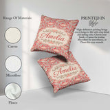 Custom Name Art Nouveau Floral Pattern with Stylized Leaves Name Square Filled Cushion Throw Pillow Sofa Bed Home Decor Zip Washable UK Made
