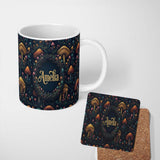 Personalized Custom Name Fantasy Mushroom Forest Seamless Pattern Magical Woodland Custom 11oz Ceramic Coffee Tea Mug White Large Handle