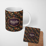 Personalized Custom Name Enchanted Forest Mushrooms Seamless Pattern Magical Woodland Nature 11oz Ceramic Coffee Tea Mug White Large Handle