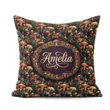 Custom Name Enchanted Forest Mushrooms Seamless Pattern Woodland Square Filled Cushion Throw Pillow Sofa Bed Home Decor Zip Washable UK Made