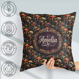 Custom Name Enchanted Forest Mushrooms Seamless Pattern Woodland Square Filled Cushion Throw Pillow Sofa Bed Home Decor Zip Washable UK Made