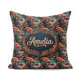 Custom Name Vibrant Fantasy Mushroom Landscape Seamless Pattern Square Filled Cushion Throw Pillow Sofa Bed Home Decor Zip Washable UK Made