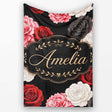 Elegant Rose Floral Seamless Pattern in Red Black and White Lovely  Personalised Custom Name Super Soft Fleece Blanket Bed Sofa Throw