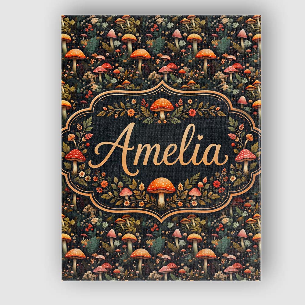 Personalised Name Whimsical Mushroom Garden Custom  Bespoke Interior Contemporary Canvas Wall Art Print Decor Picture Ready to Hang