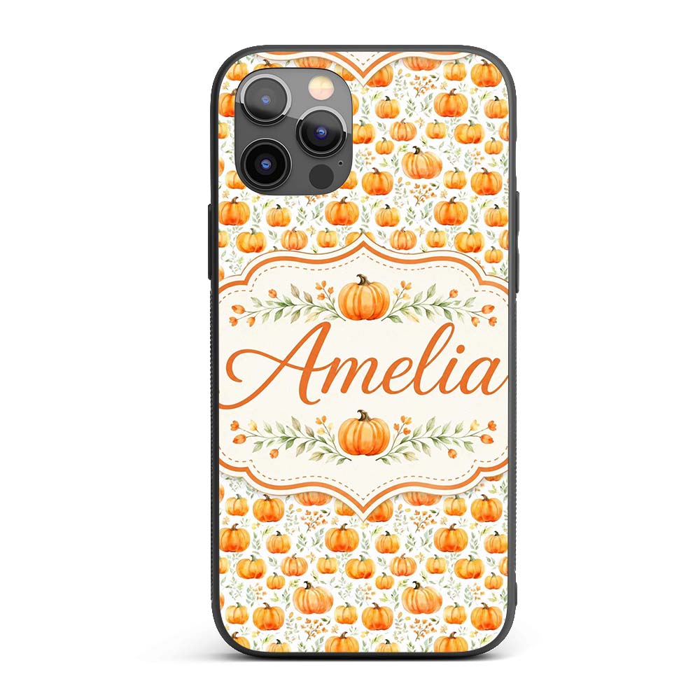 Watercolor Pumpkins Autumn Harvest Printed Design Custom Name Protective Phone Case Mobile Cover Durable Everyday Smartphone Shock Resistant