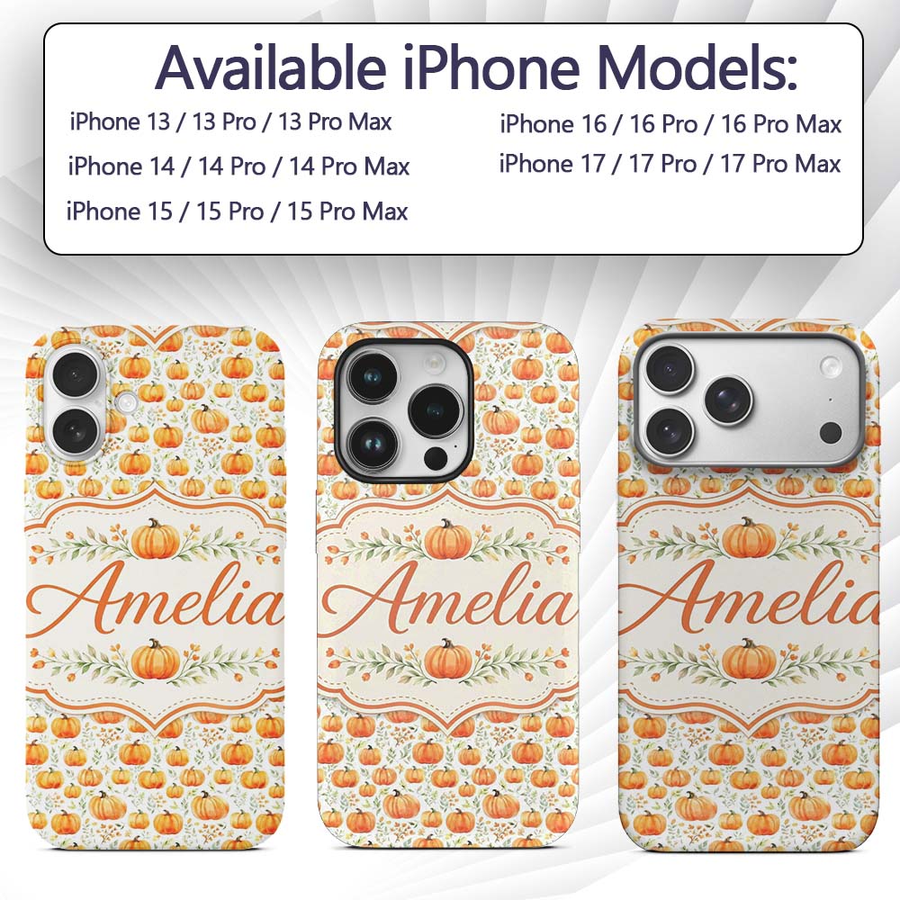 Watercolor Pumpkins Autumn Harvest Printed Design Custom Name Protective Phone Case Mobile Cover Durable Everyday Smartphone Shock Resistant