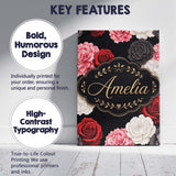 Personalised Name Elegant Rose Floral Custom Modern Room Accent Creative Decorator Style Canvas Wall Art Print Decor Picture Ready to Hang