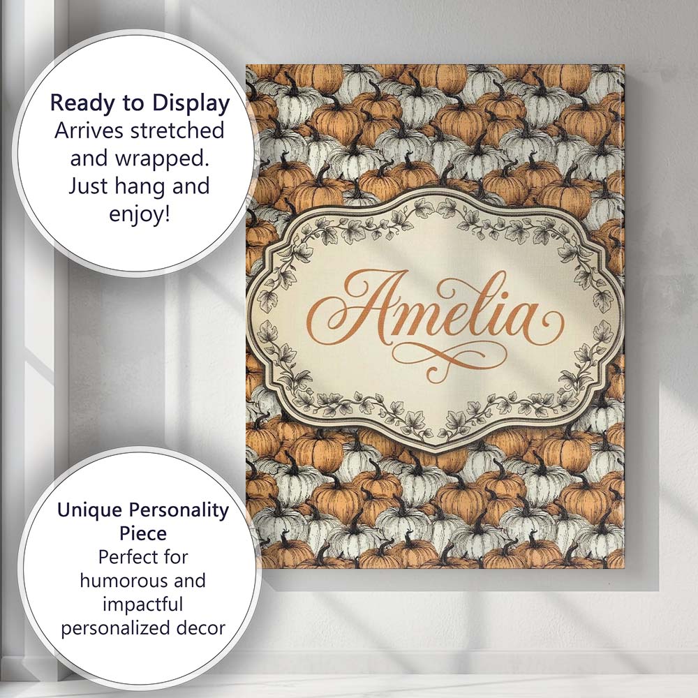 Personalised Name Rustic Pumpkin Patch Custom  Modern Room Accent Elegant Feature Canvas Wall Art Print Decor Picture Ready to Hang
