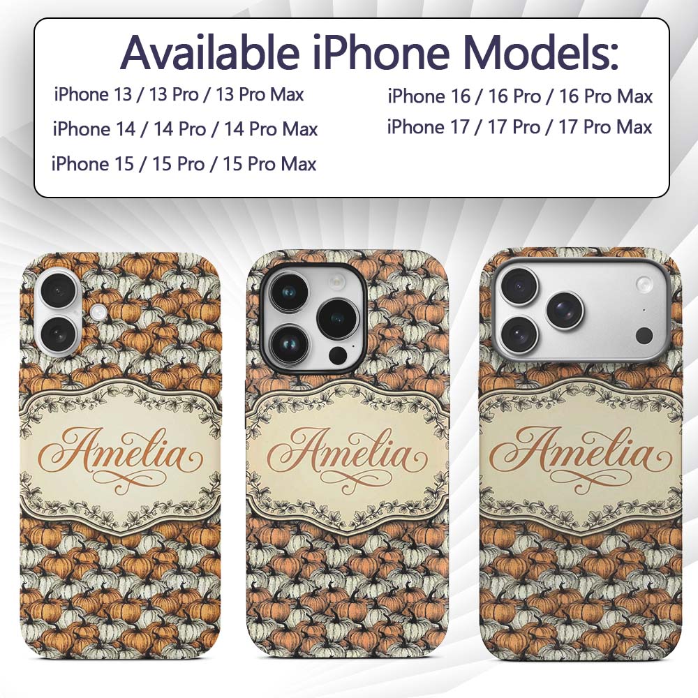 Rustic Pumpkin Patch Seamless Pattern Autumn Custom Name Protective Phone Case Mobile Cover Durable Everyday Smartphone Shock Resistant