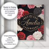 Personalised Name Elegant Rose Floral Custom Modern Room Accent Creative Decorator Style Canvas Wall Art Print Decor Picture Ready to Hang