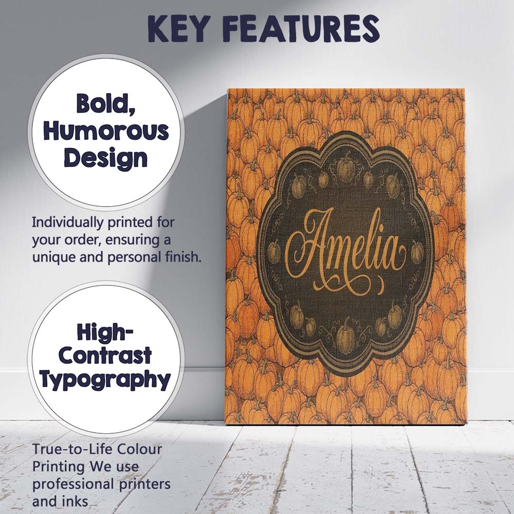 Personalised Name Realistic Orange Pumpkins Custom  Bespoke Interior Contemporary Canvas Wall Art Print Decor Picture Ready to Hang