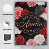 Personalised Name Elegant Rose Floral Custom Modern Room Accent Creative Decorator Style Canvas Wall Art Print Decor Picture Ready to Hang