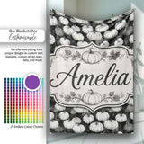 Monochrome Pumpkin Pattern Seamless Design Halloween Theme Name Cute  Personalised Custom Name Super Soft Fleece Blanket Bed Sofa Throw