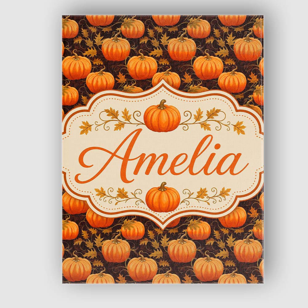 Personalised Name Autumn Pumpkins and Custom Modern Room Accent Creative Decorator Style Canvas Wall Art Print Decor Picture Ready to Hang