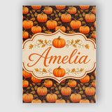 Personalised Name Autumn Pumpkins and Custom Modern Room Accent Creative Decorator Style Canvas Wall Art Print Decor Picture Ready to Hang