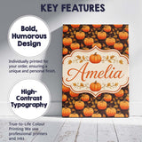 Personalised Name Autumn Pumpkins and Custom Modern Room Accent Creative Decorator Style Canvas Wall Art Print Decor Picture Ready to Hang