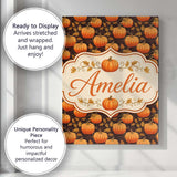 Personalised Name Autumn Pumpkins and Custom Modern Room Accent Creative Decorator Style Canvas Wall Art Print Decor Picture Ready to Hang