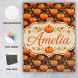 Personalised Name Autumn Pumpkins and Custom Modern Room Accent Creative Decorator Style Canvas Wall Art Print Decor Picture Ready to Hang