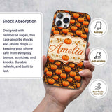 Autumn Pumpkins and Falling Leaves Printed Design Custom Name Protective Phone Case Mobile Cover Durable Everyday Smartphone Shock Resistant