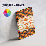 Personalised Name Autumn Pumpkins and Custom Modern Room Accent Creative Decorator Style Canvas Wall Art Print Decor Picture Ready to Hang